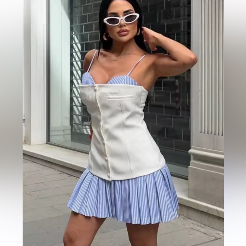 ZARA COMBINATION SHORT POPLIN DRESS - Picture 2 of 12